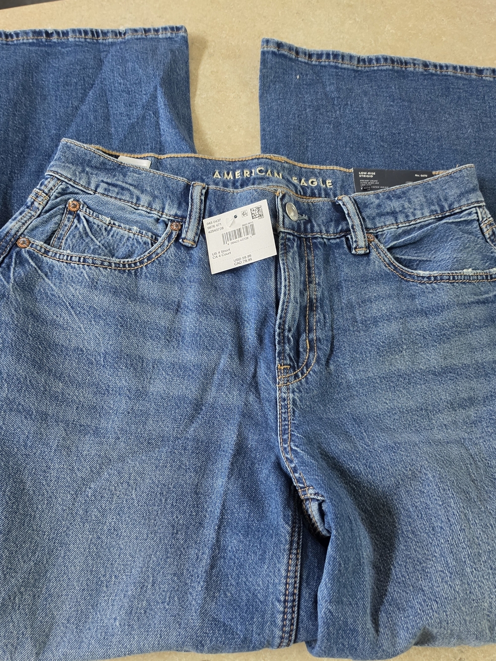 American Eagle Outfitters Woman Medium Blue WideLeg Jeans Sz 4 Short New